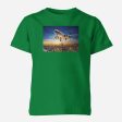 Super Aircraft over City at Sunset Designed Children T-Shirts For Sale