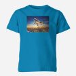 Super Aircraft over City at Sunset Designed Children T-Shirts For Sale