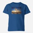 Super Aircraft over City at Sunset Designed Children T-Shirts For Sale