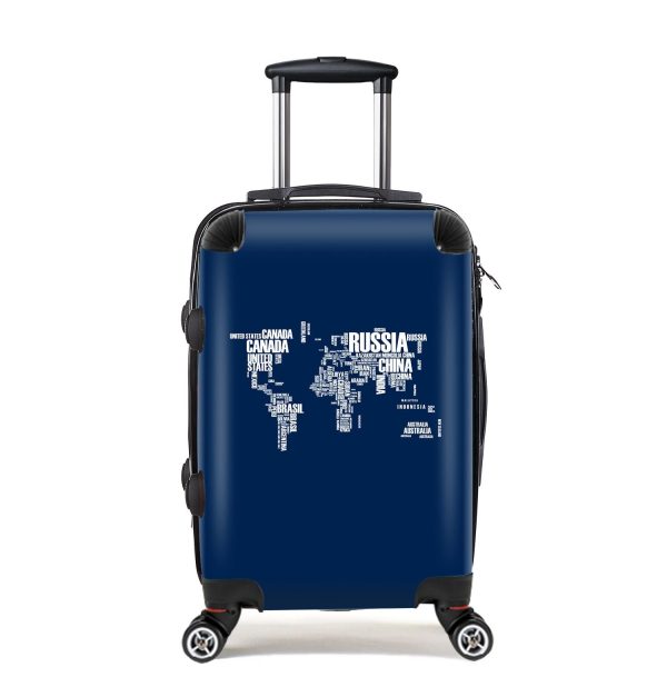 World Map (Text) Designed Cabin Size Luggages Supply