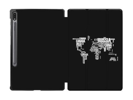 World Map (Text) Designed Samsung Tablet Cases For Discount