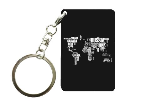 World Map (Text) Designed Key Chains Sale